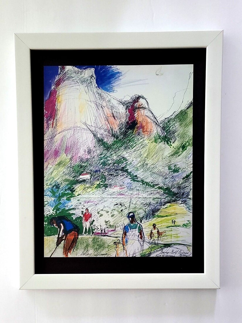 LEROY NEIMAN + COURSE IN RIO BRAZIL + CIRCA 1990'S + SIGNED GOLF PRINT+ FRAMED (1 of 2)