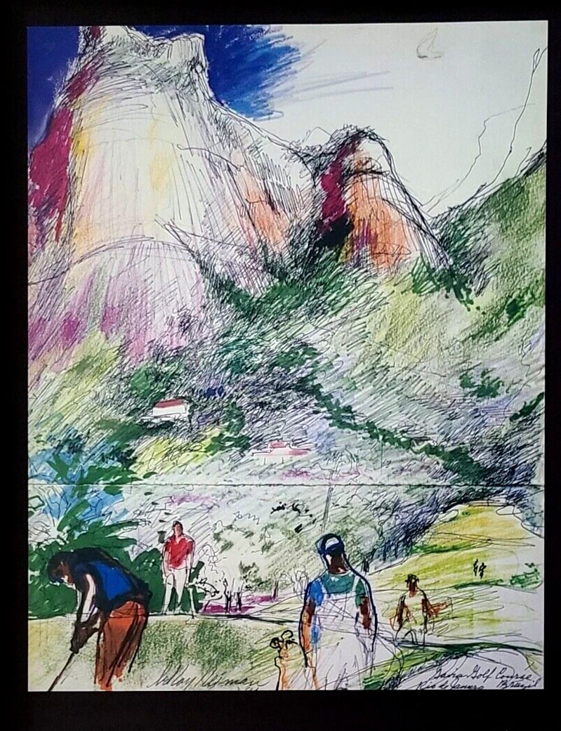 LEROY NEIMAN + COURSE IN RIO BRAZIL + CIRCA 1990'S + SIGNED GOLF PRINT+ FRAMED - 2