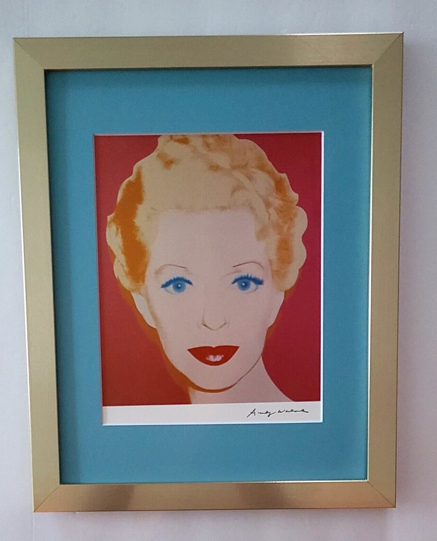 ANDY WARHOL + STUNNING 1980's SIGNED + LANA TURNER + PRINT MATTED & FRAMED: This is an Awesome and Scarce 1980's Print after Andy Warhol FACSIMILE SIGNATURE IN INK " LANA TURNER " from - His Portraits Collection- Matted and Framed Golden Frame Covers an area of 15 x 12in.