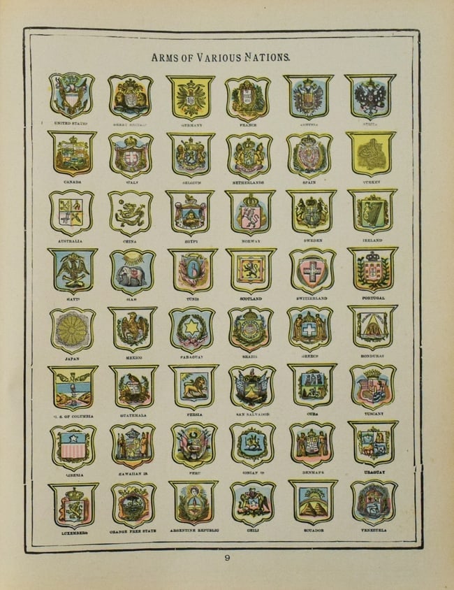 1902 Cram Chart of National Coats of Arms -- Arms of Various Nations: Title:1902 Cram Chart of National Coats of Arms -- Arms of Various Nations,li>Cartographer:G Cram Year/Place:1902, Chicago Map Dimension (in.):12.2 x 9.4 in. Description:This is a rather handsome