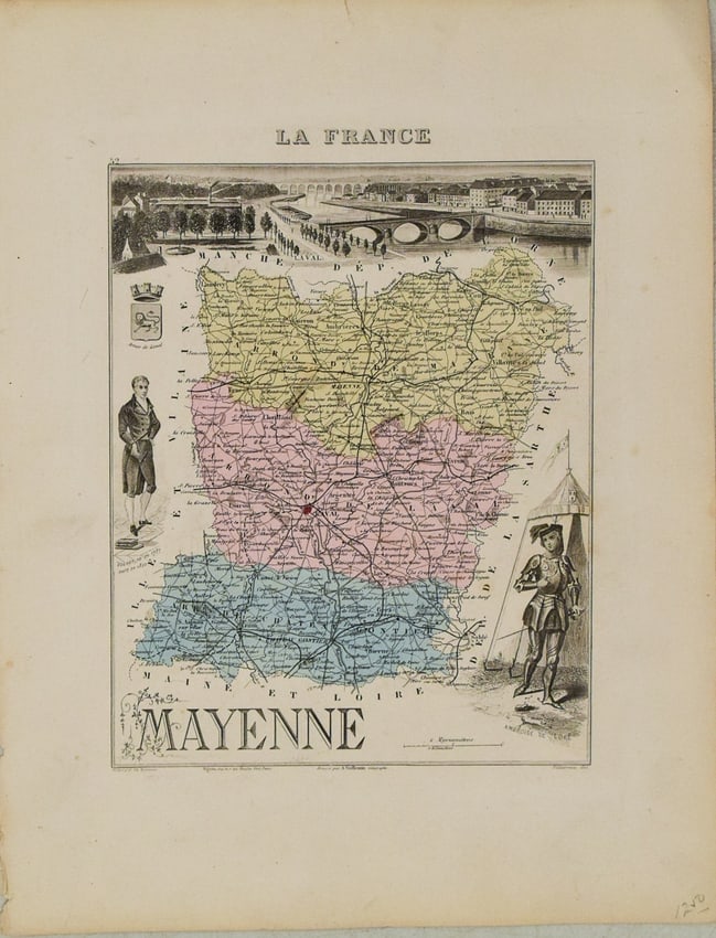 1881 Vuillemin Map of Western France Centered on Laval -- Mayenne: Title:1881 Vuillemin Map of Western France Centered on Laval -- Mayenne,li>Cartographer:A Vuillemin Year/Place:1881 Paris Map Dimension (in.):9.4 X 7 in Description:This is a very nice map of the