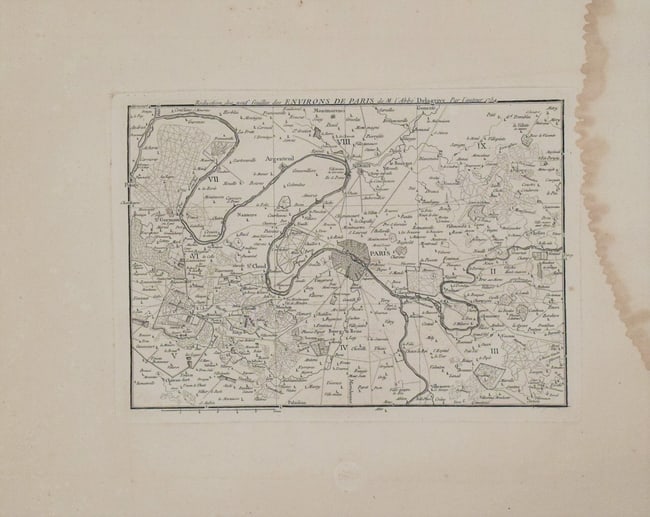 1754 but early 1800s Delagrive Map of Paris Environs in Reduced Size -- Reduction des neuf feuilles: Title:1754 but early 1800s Delagrive Map of Paris Environs in Reduced Size -- Reduction des neuf feuilles des Environs de Paris de M. l'Abbe Delagrive Par l'auteur 1754,li>Cartographer:J Delagrive