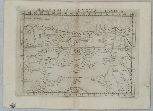 1574 Ruscelli Map of North Africa -- Marmarica Nuova Tavola: Title:1574 Ruscelli Map of North Africa -- Marmarica Nuova Tavola,li>Cartographer:G Ruscelli Year/Place:1574, Venice Map Dimension (in.):7.2 X 9.6 in. Description:This is a very nice Ptolemaic map of 