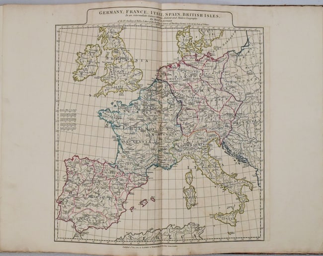 1775 d'Anville Map of Middle Ages Europe -- Germany, France, Italy, Spain, British Isles, In an: Title:1775 d'Anville Map of Middle Ages Europe -- Germany, France, Italy, Spain, British Isles, In an intermediate Century between Antient and Modern Geography,li>Cartographer:J d'Anville