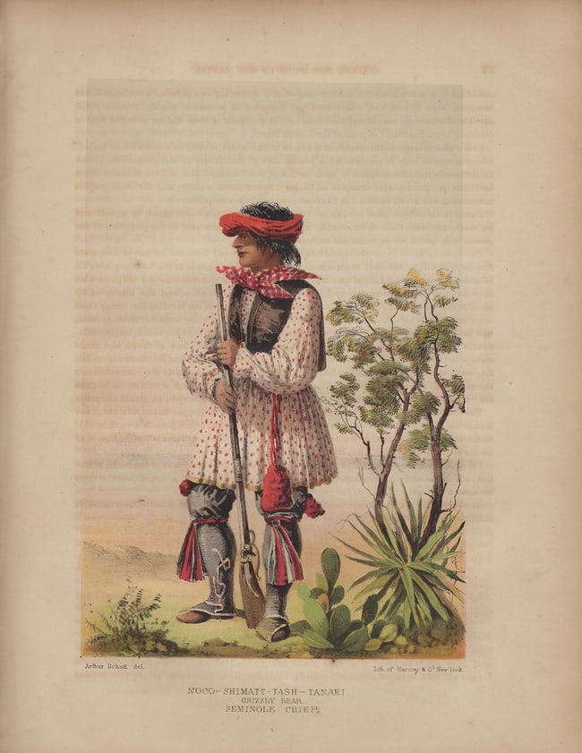 1858 Lithograph of Grizzly Bear, the Seminole Native American Tribe Chief -- (1 of 1)