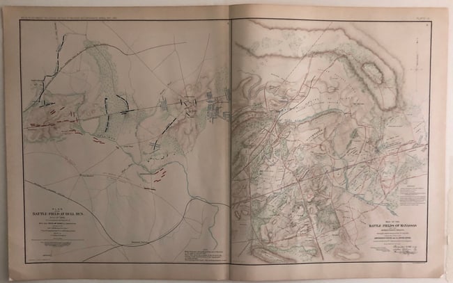 1891 Cowles Civil War Map of Battle Field of Bull Run and Battle Fields of Manassas, on July 21,: Title:1891 Cowles Civil War Map of Battle Field of Bull Run and Battle Fields of Manassas, on July 21, 1861.,li>Cartographer:C Cowles (compiled by) Year/Place:1891, Washington Map Dimension