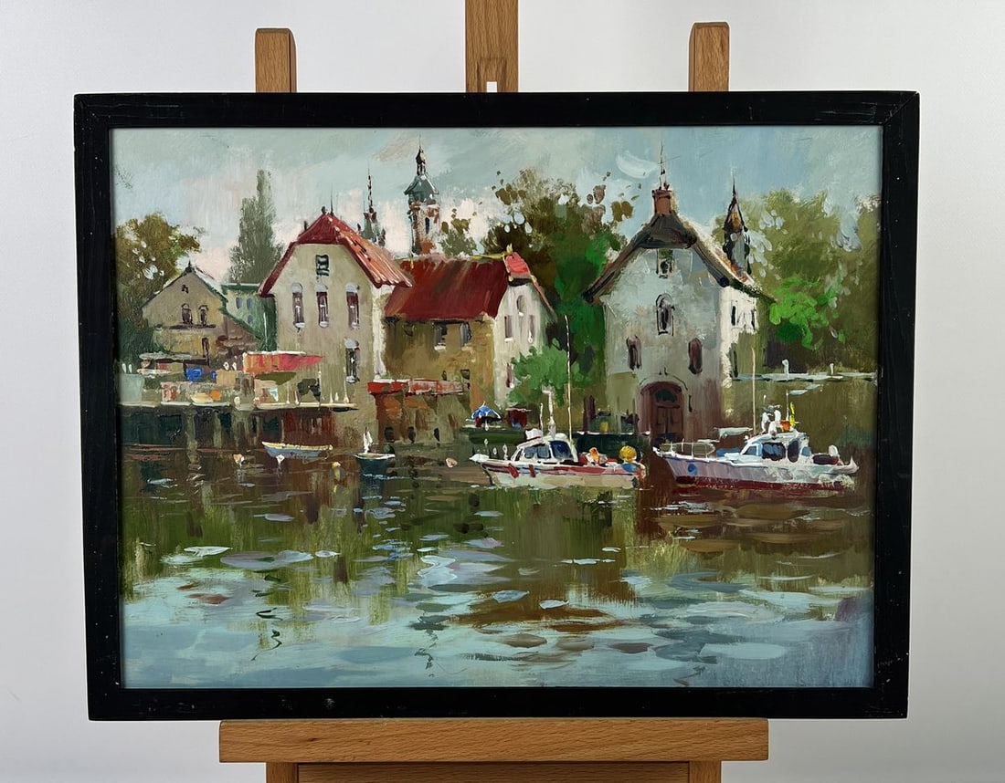 Oil painting River Town on a Gloomy Day Yuriy Suprunchuk: Title: Oil painting River Town on a Gloomy Day Yuriy Suprunchuk Description: AAA6574 *** ABOUT THIS PAINTING *** * TITLE: "River Town on a Gloomy Day" * ARTISTS: Yuriy Suprunchuk * SIZE: 30x40