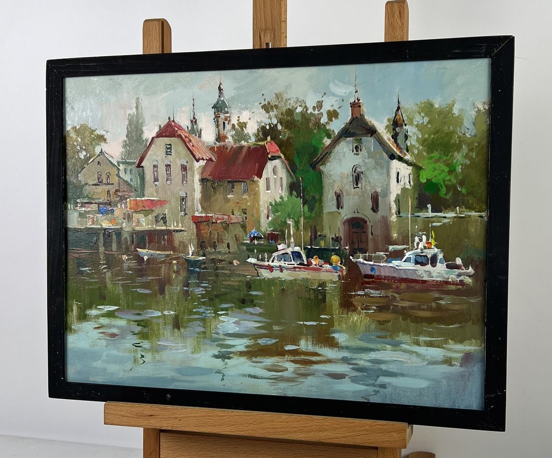 Oil painting River Town on a Gloomy Day Yuriy Suprunchuk - 2