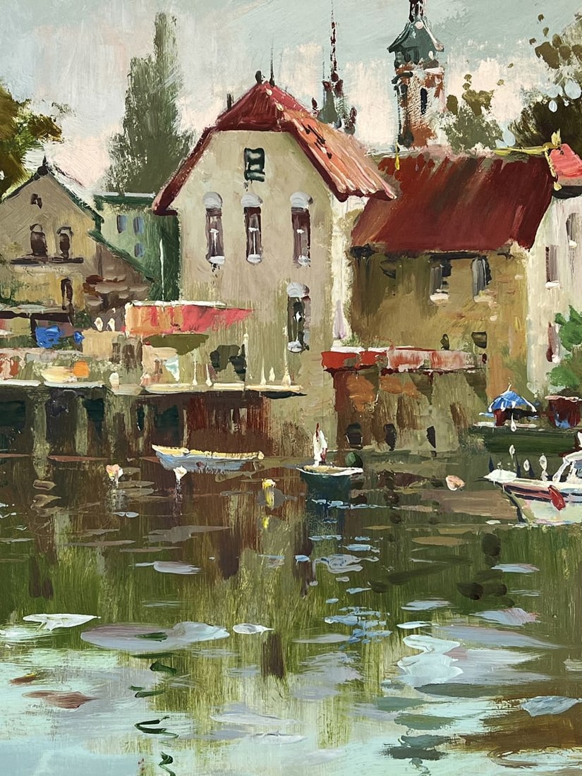 Oil painting River Town on a Gloomy Day Yuriy Suprunchuk - 4