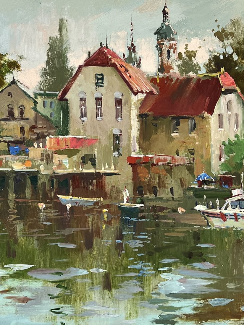 Oil painting River Town on a Gloomy Day Yuriy Suprunchuk - 5