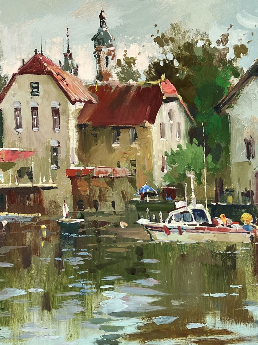 Oil painting River Town on a Gloomy Day Yuriy Suprunchuk - 7