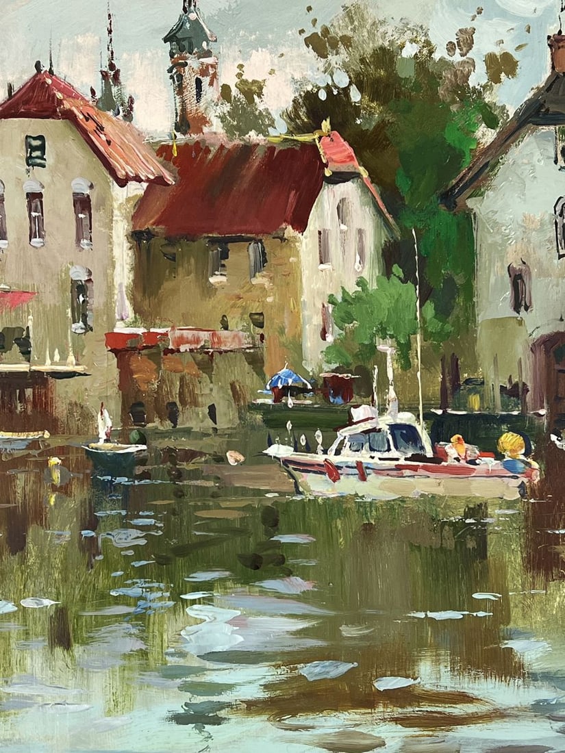 Oil painting River Town on a Gloomy Day Yuriy Suprunchuk - 8