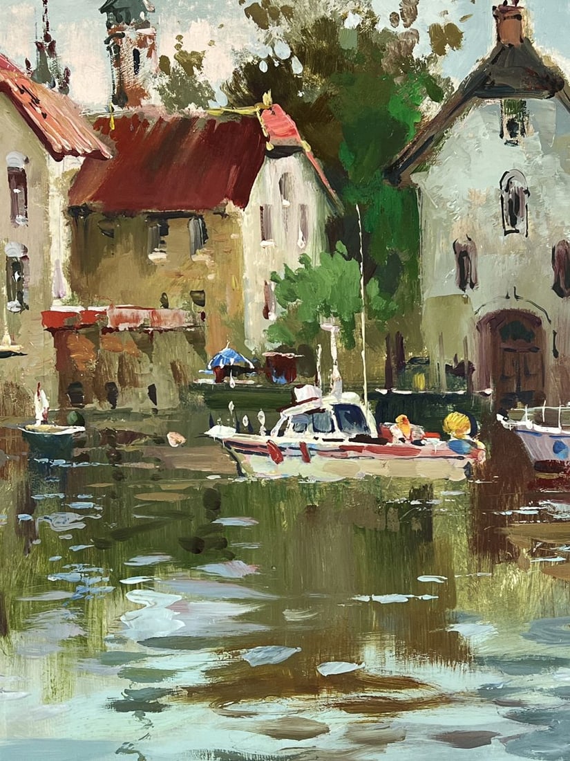 Oil painting River Town on a Gloomy Day Yuriy Suprunchuk - 9