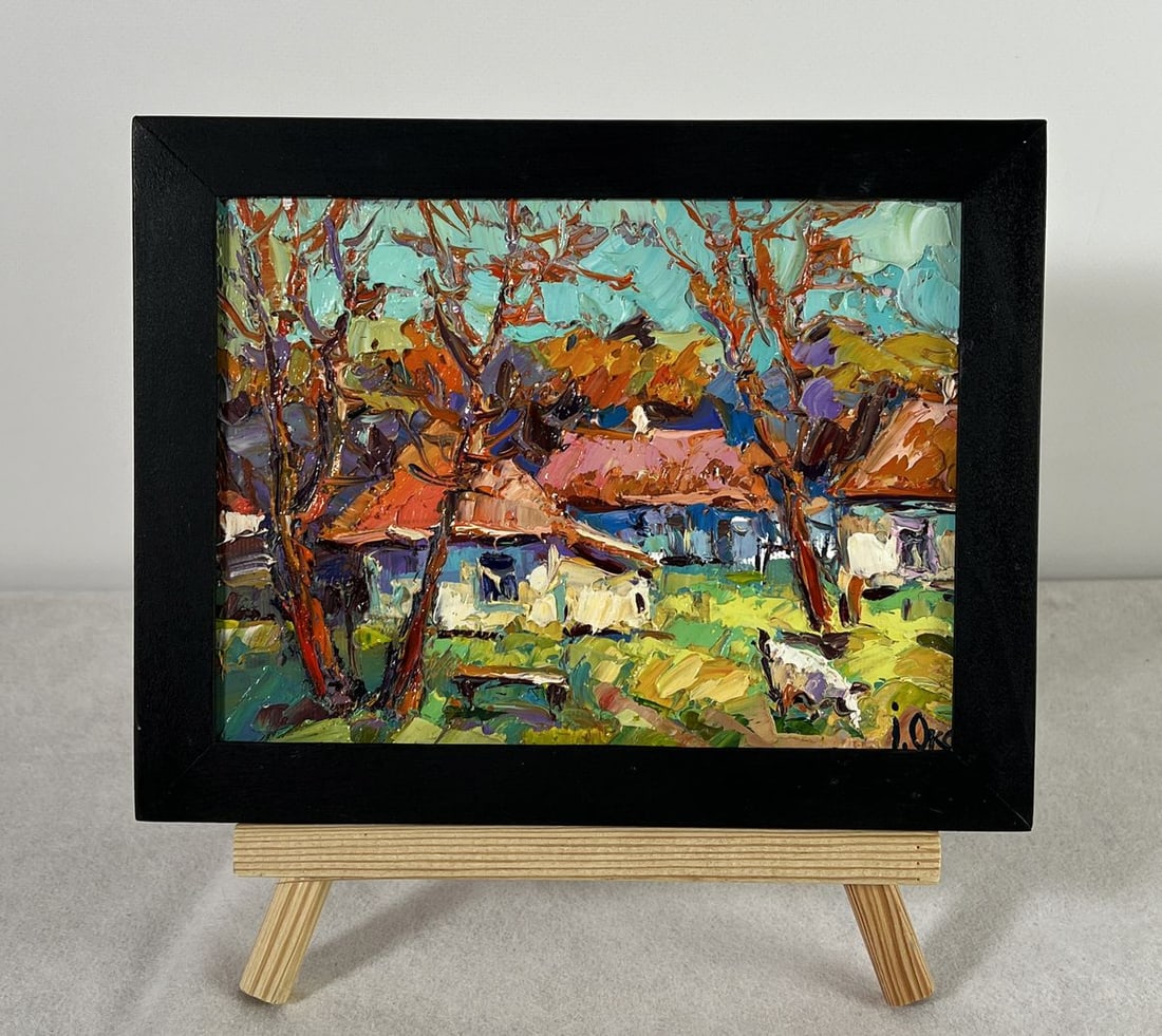 Oil painting Sunbeams in the Sunny Village Oksana Ivanyuk: Title: Oil painting Sunbeams in the Sunny Village Oksana Ivanyuk Description: AAA6590 Oil painting Sunbeams in the Sunny Village Oksana Ivanyuk is a vibrant and expressive landscape that captures the 