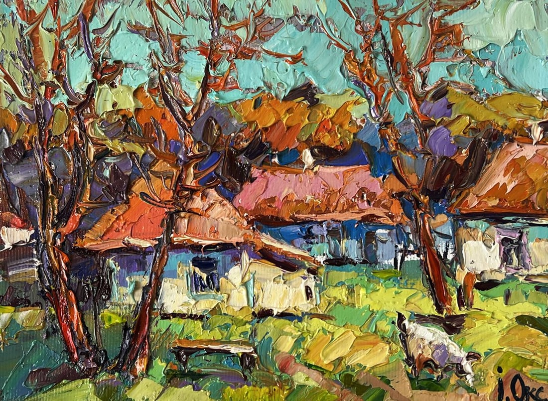 Oil painting Sunbeams in the Sunny Village Oksana Ivanyuk - 3