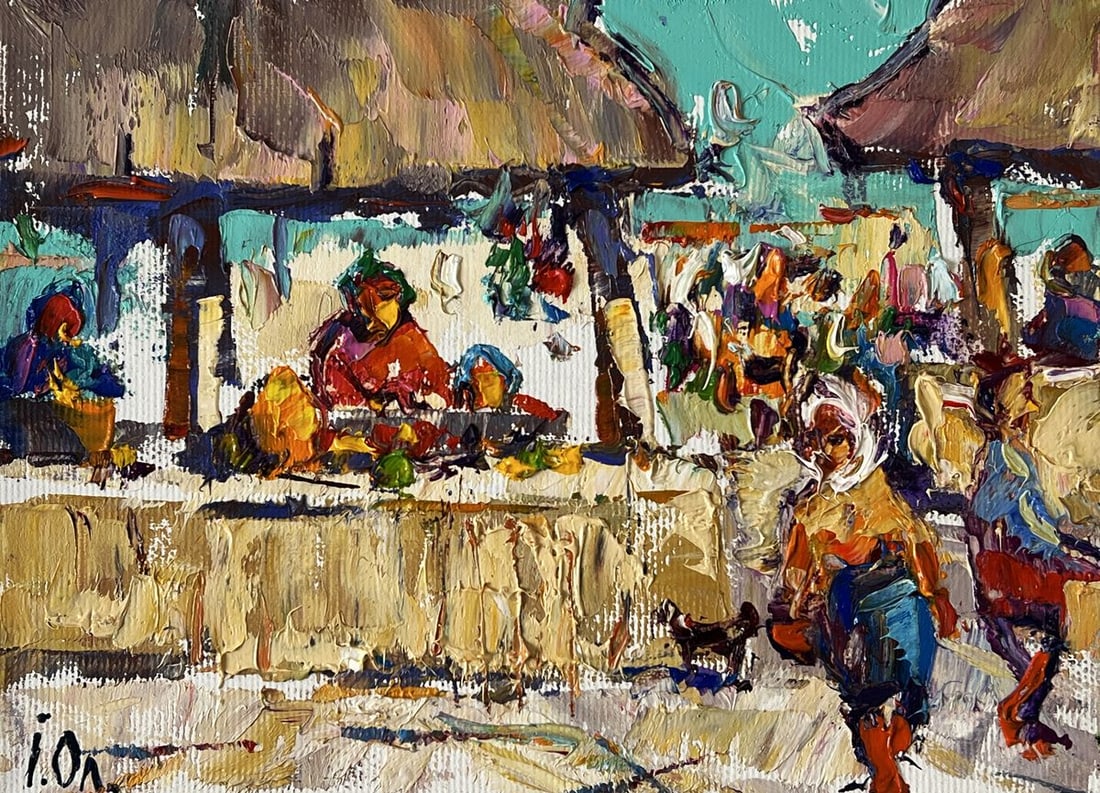 Oil painting Market Day in a Busy Village Oleksiy Ivanyuk - 3