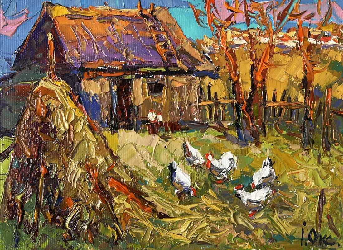 Oil painting Warm Autumn in the Village Yard Oksana Ivanyuk - 3