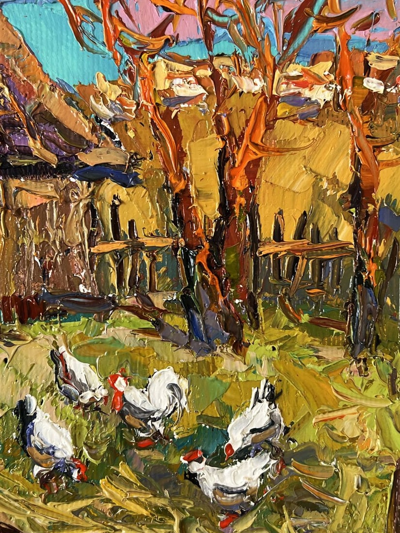 Oil painting Warm Autumn in the Village Yard Oksana Ivanyuk - 8