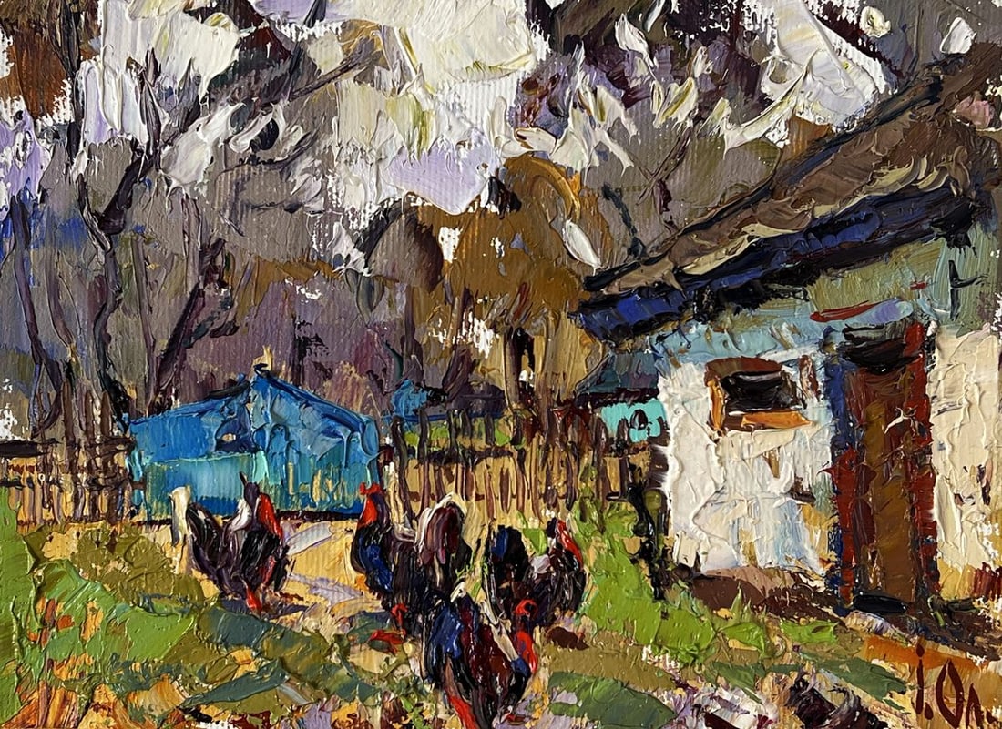 Oil painting Turkeys in the Yard in the Village Oleksiy Ivanyuk - 3