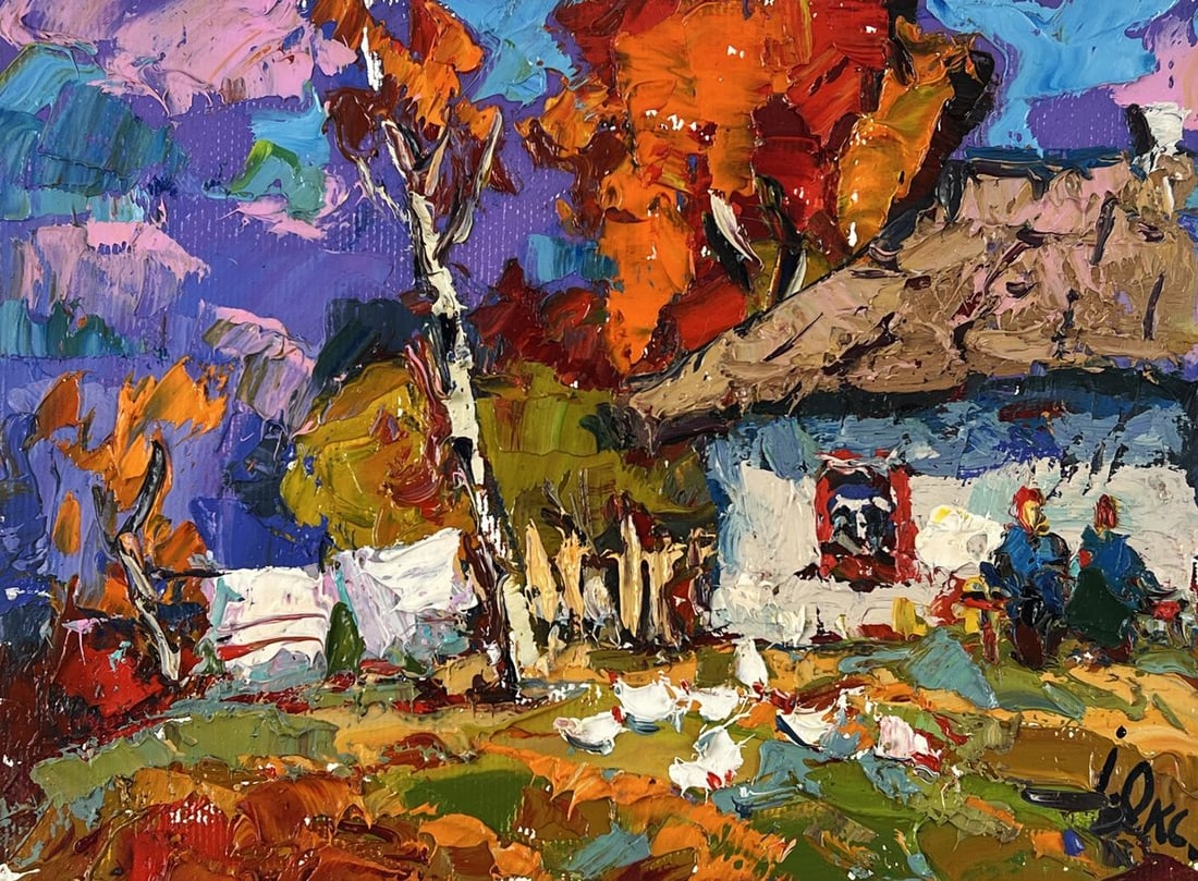 Oil painting In the Yard in the Village Oksana Ivanyuk - 3