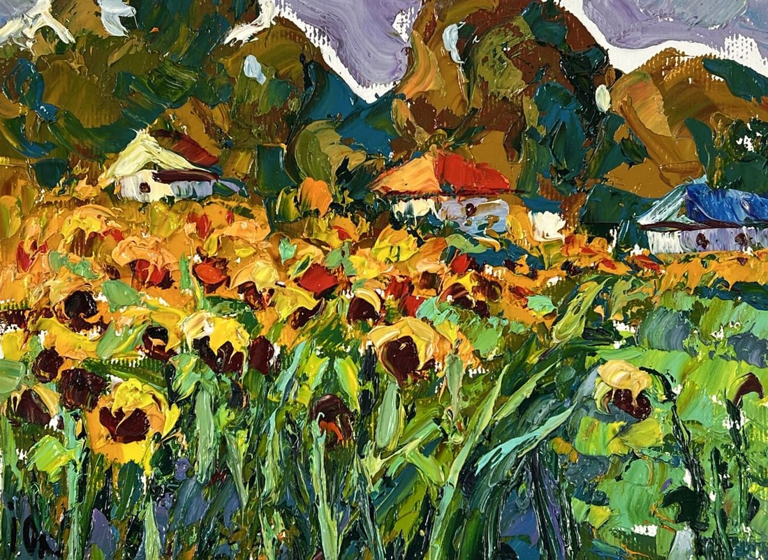 Oil painting Sunflower Field in the Village Oleksiy Ivanyuk - 3