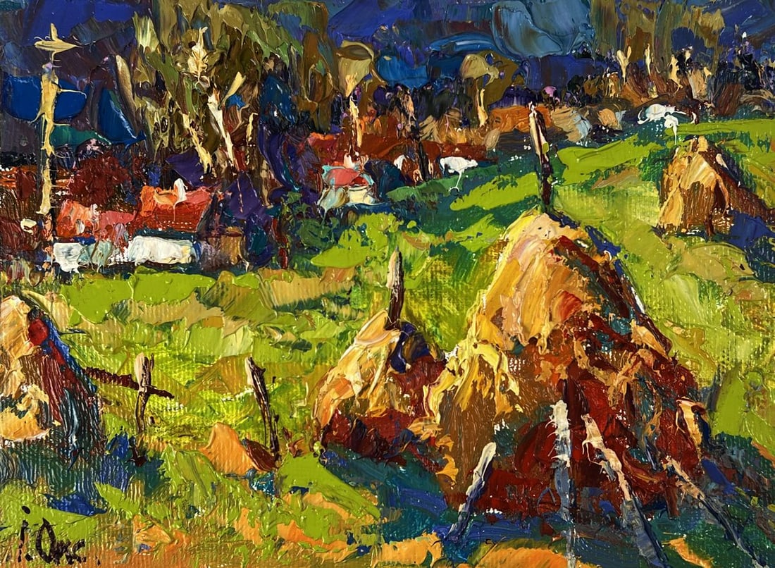 Oil painting Haystacks outside the village Oksana Ivanyuk - 3