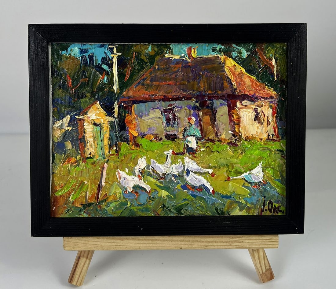 Oil painting Geese in the Yard Oksana Ivanyuk (1 of 11)