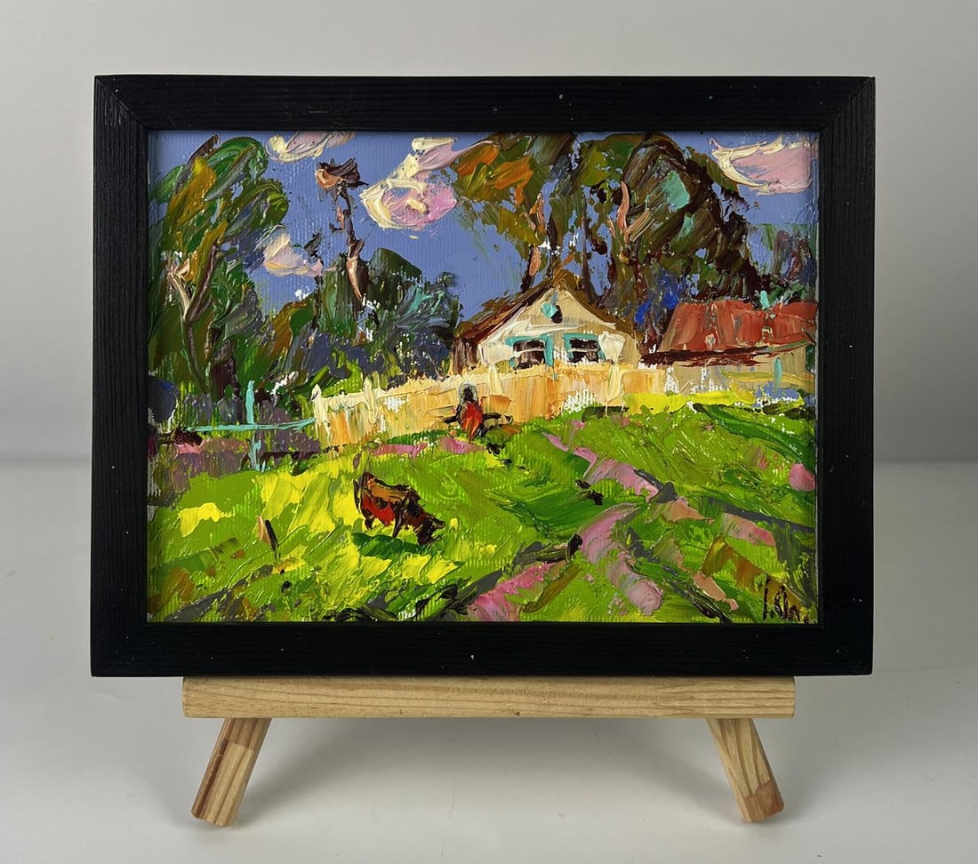 Oil painting A cow is grazing near the yard Oleksiy Ivanyuk: Title: Oil painting A cow is grazing near the yard Oleksiy Ivanyuk Description: AAA6297 *** ABOUT THIS PAINTING *** * TITLE: "A cow is grazing near the yard" * ARTISTS: Oleksiy Ivanyuk * SIZE: 15x20 c