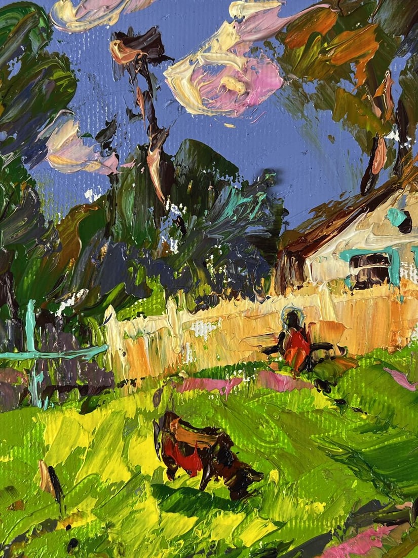 Oil painting A cow is grazing near the yard Oleksiy Ivanyuk - 4