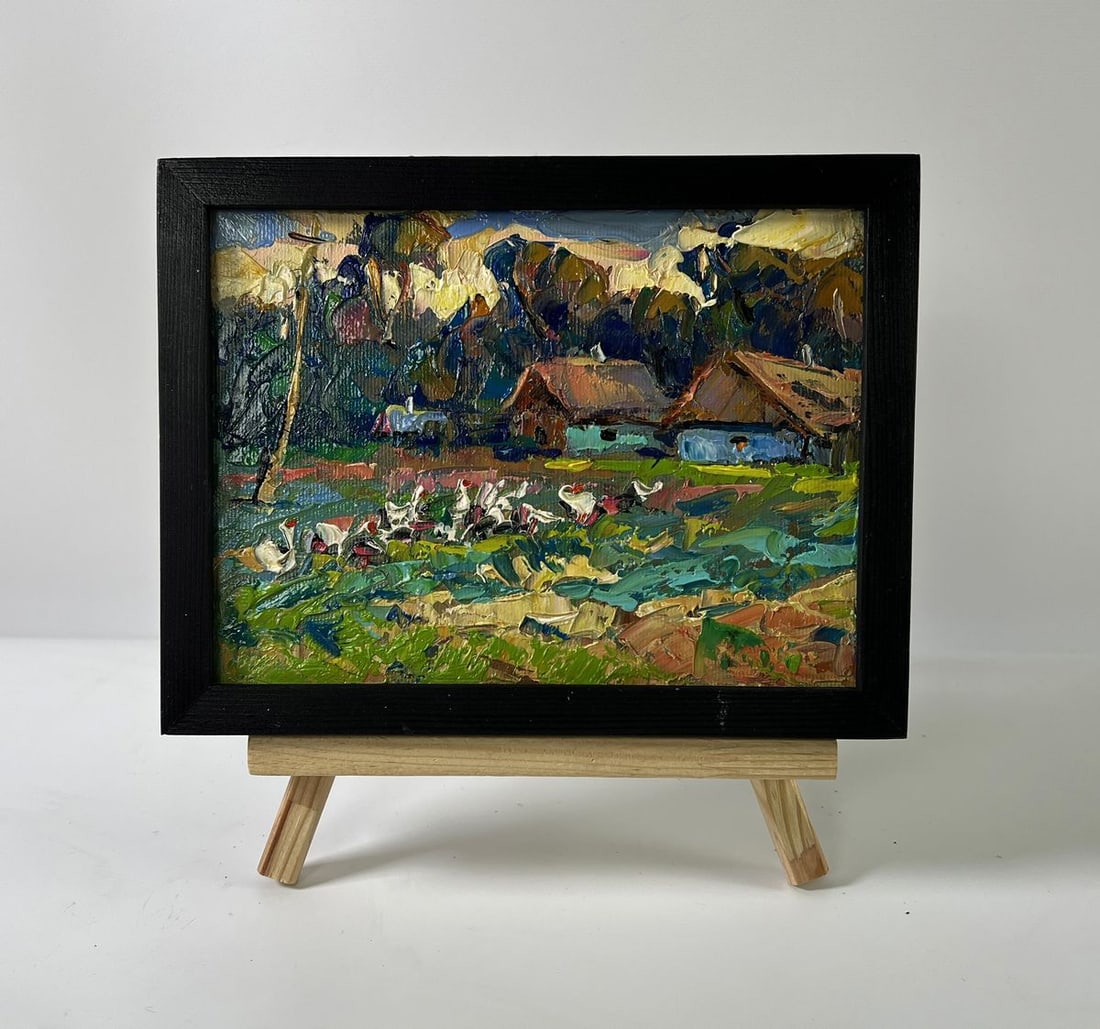 Oil painting Geese are walking in the evening Oleksiy Ivanyuk (1 of 8)