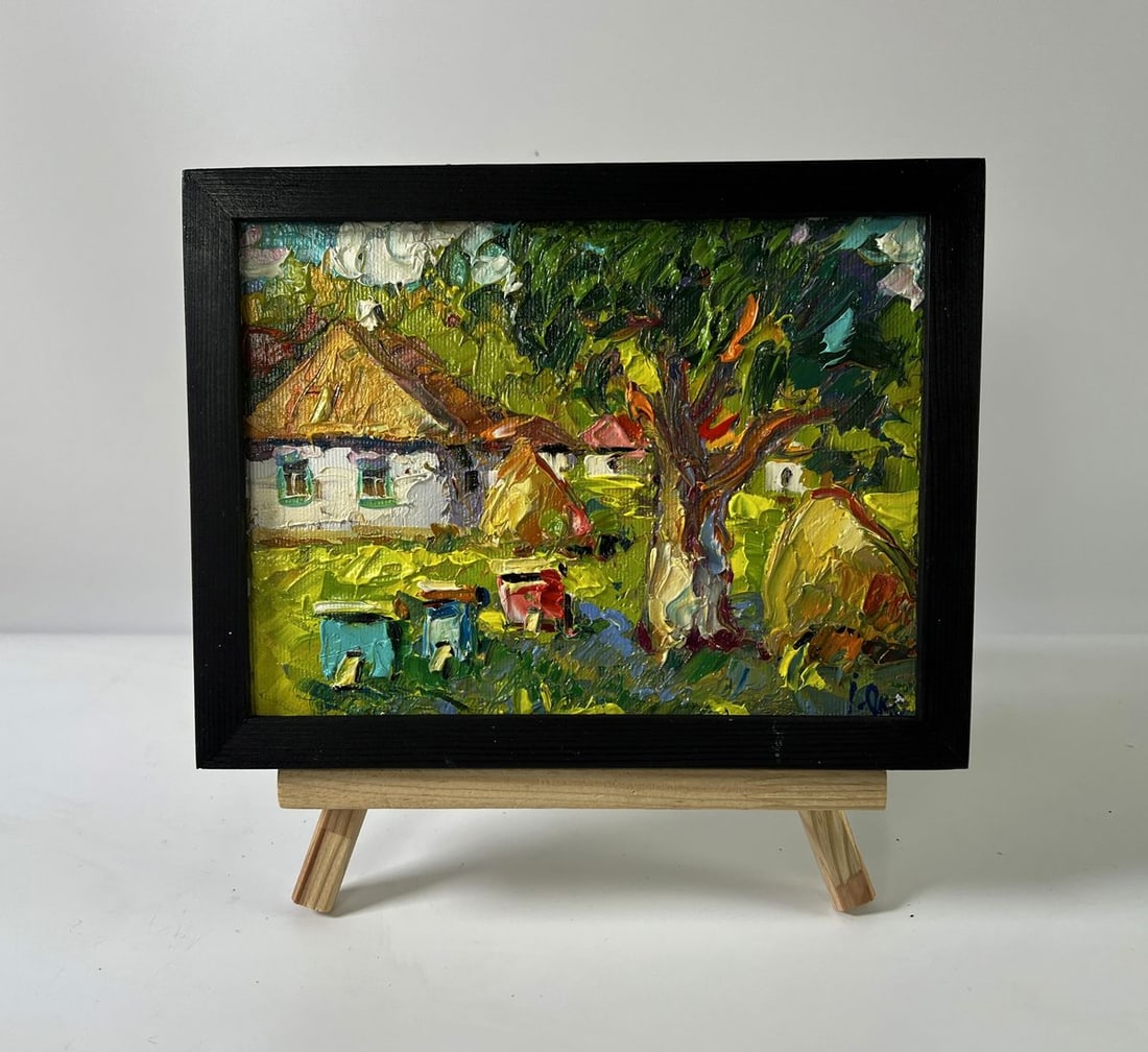 Oil painting A village yard with an apiary Oksana Ivanyuk: Title: Oil painting A village yard with an apiary Oksana Ivanyuk Description: AAA5918 *** ABOUT THIS PAINTING *** * TITLE: "A village yard with an apiary" * ARTISTS: Oksana Ivanyuk * SIZE: 15x20 cm/5.