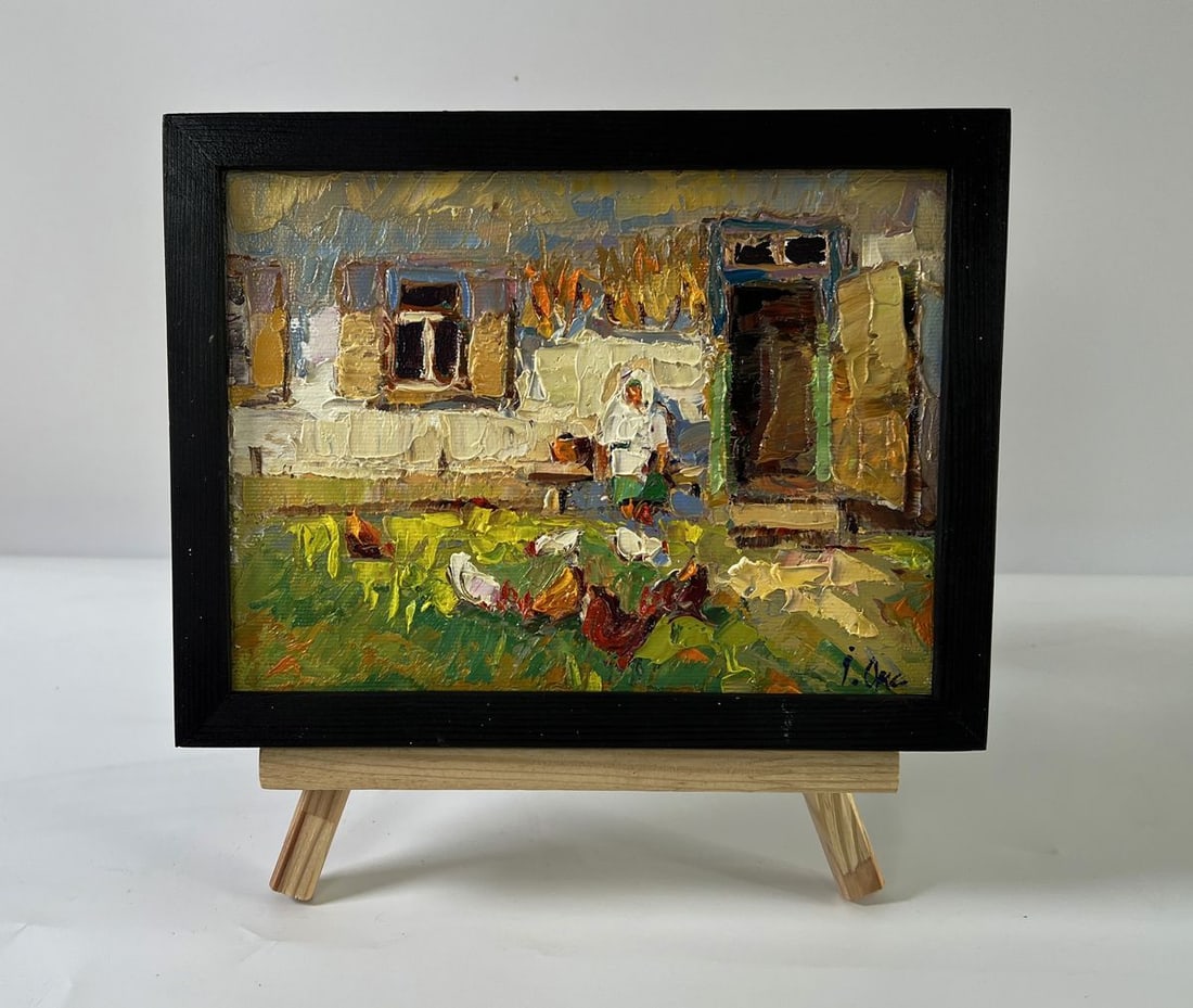 Oil painting Chickens in the yard of the house Oksana Ivanyuk (1 of 8)