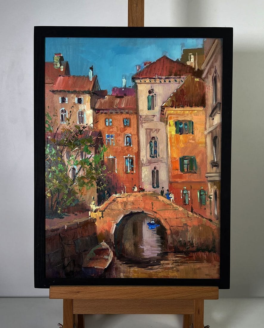 Oil painting City with a river Yuriy Suprunchuk: Title: Oil painting City with a river Yuriy Suprunchuk Description: AAA5966 *** ABOUT THIS PAINTING *** * TITLE: "City with a river" * ARTISTS: Yuriy Suprunchuk * SIZE: 40x30 cm/15.74x11.81 inches' *