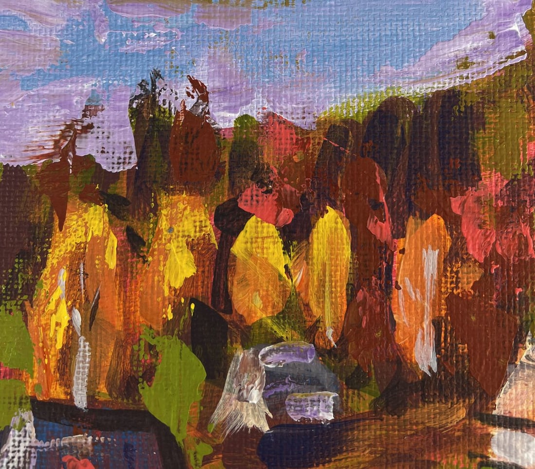Acrylic painting The village is shrouded in autumn Mykhailo Patskan - 5