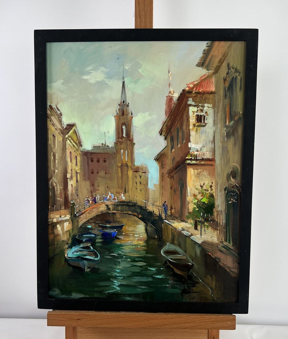 Oil painting The busy streets of Venice Yuriy Suprunchuk: Title: Oil painting The busy streets of Venice Yuriy Suprunchuk Description: AAA4950 The oil painting on cardboard titled "The Busy Streets of Venice" captures the unique charm and rhythm of everyday 