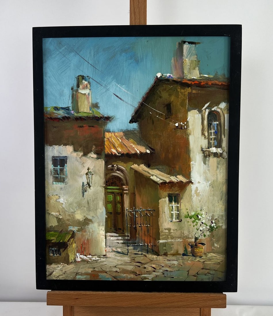 Oil painting Old house in the city Yuriy Suprunchuk: Title: Oil painting Old house in the city Yuriy Suprunchuk Description: AAA4953 The oil painting on cardboard titled "Old House in the City" captures a quiet, nostalgic corner of urban life, offering