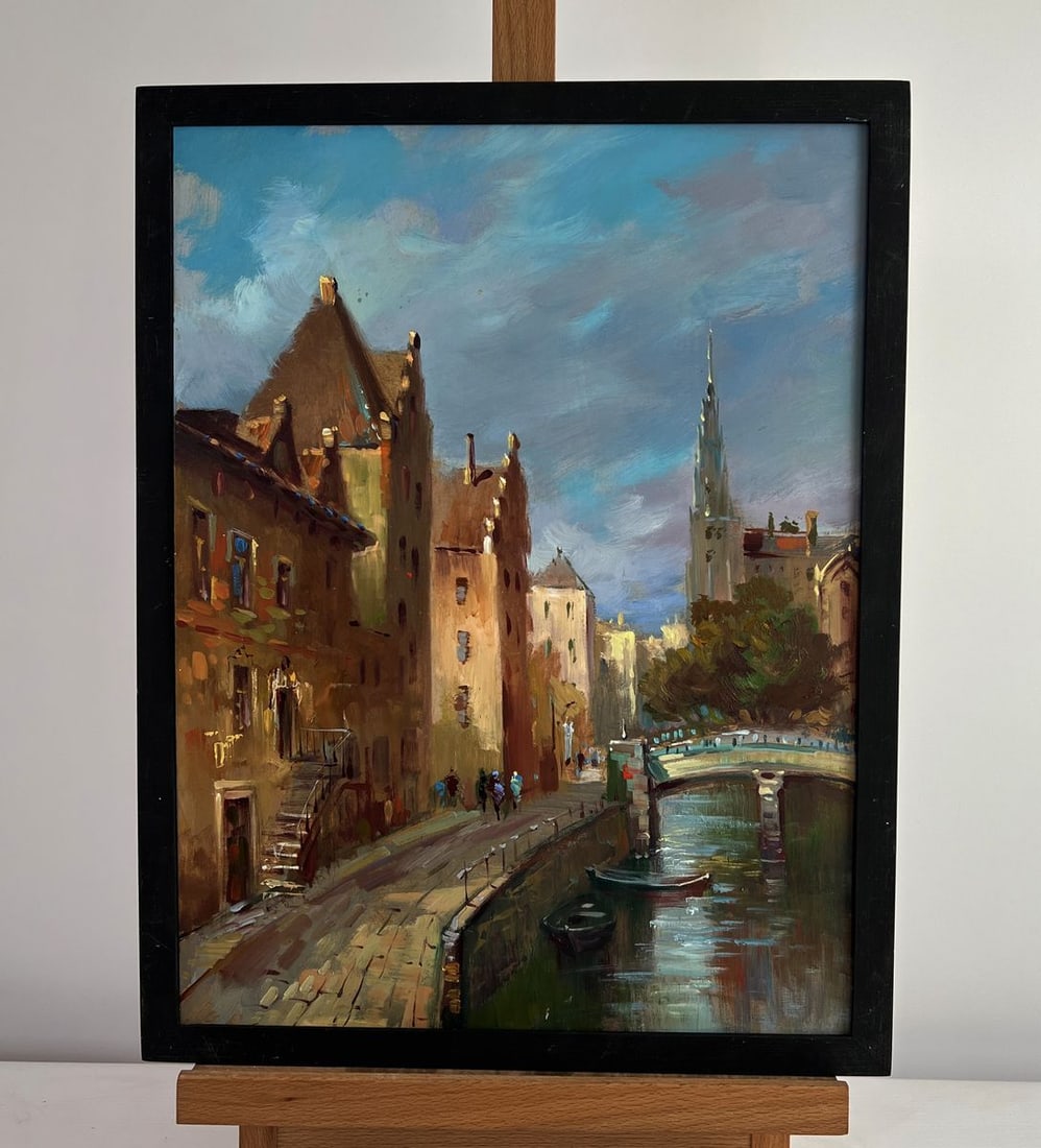 Oil painting Old street of Venice Yuriy Suprunchuk: Title: Oil painting Old street of Venice Yuriy Suprunchuk Description: AAA4993 The oil painting on cardboard titled "Old Street of Venice" transports the viewer into the heart of one of the world's mo