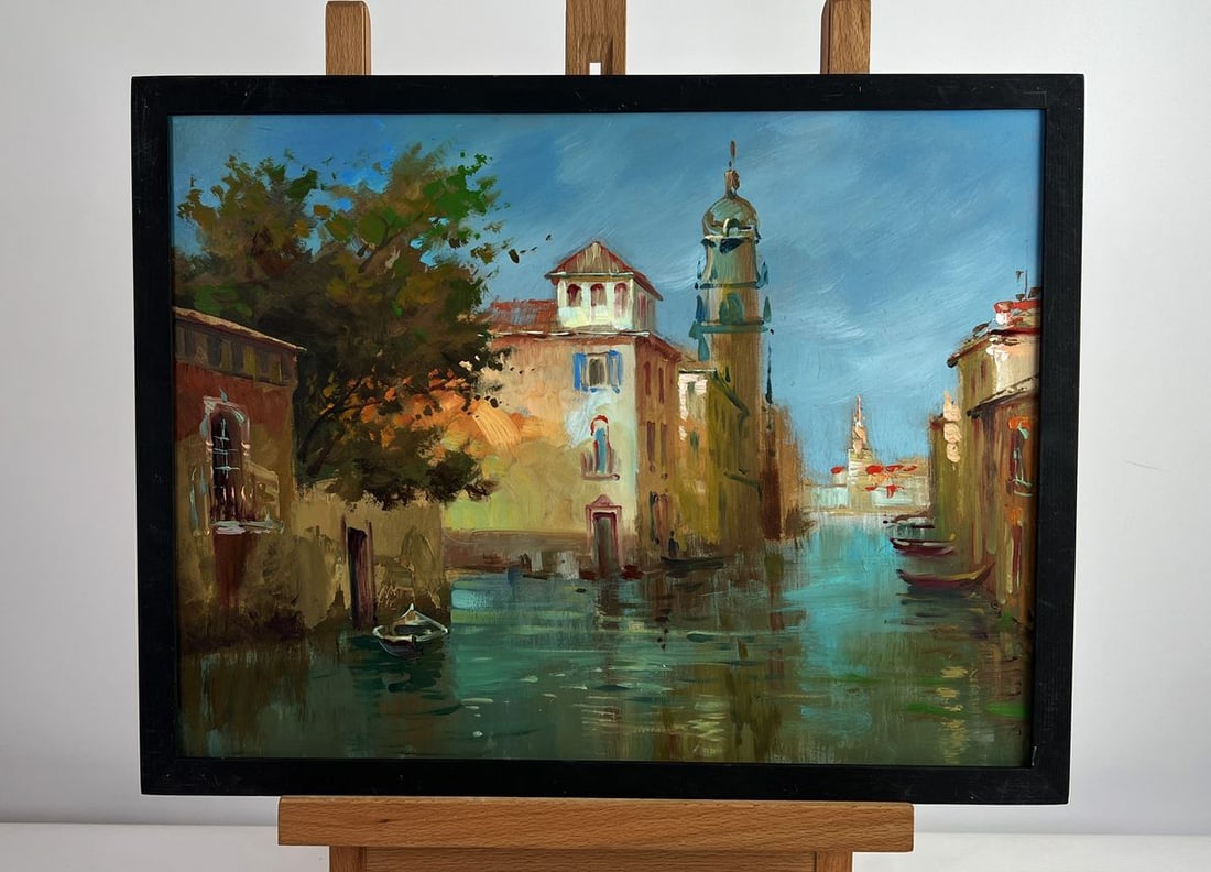 Oil painting Water channels of the city walls Yuriy Suprunchuk: Title: Oil painting Water channels of the city walls Yuriy Suprunchuk Description: AAA4996 The oil painting on cardboard titled "Water channels of the city walls" presents a poetic and immersive