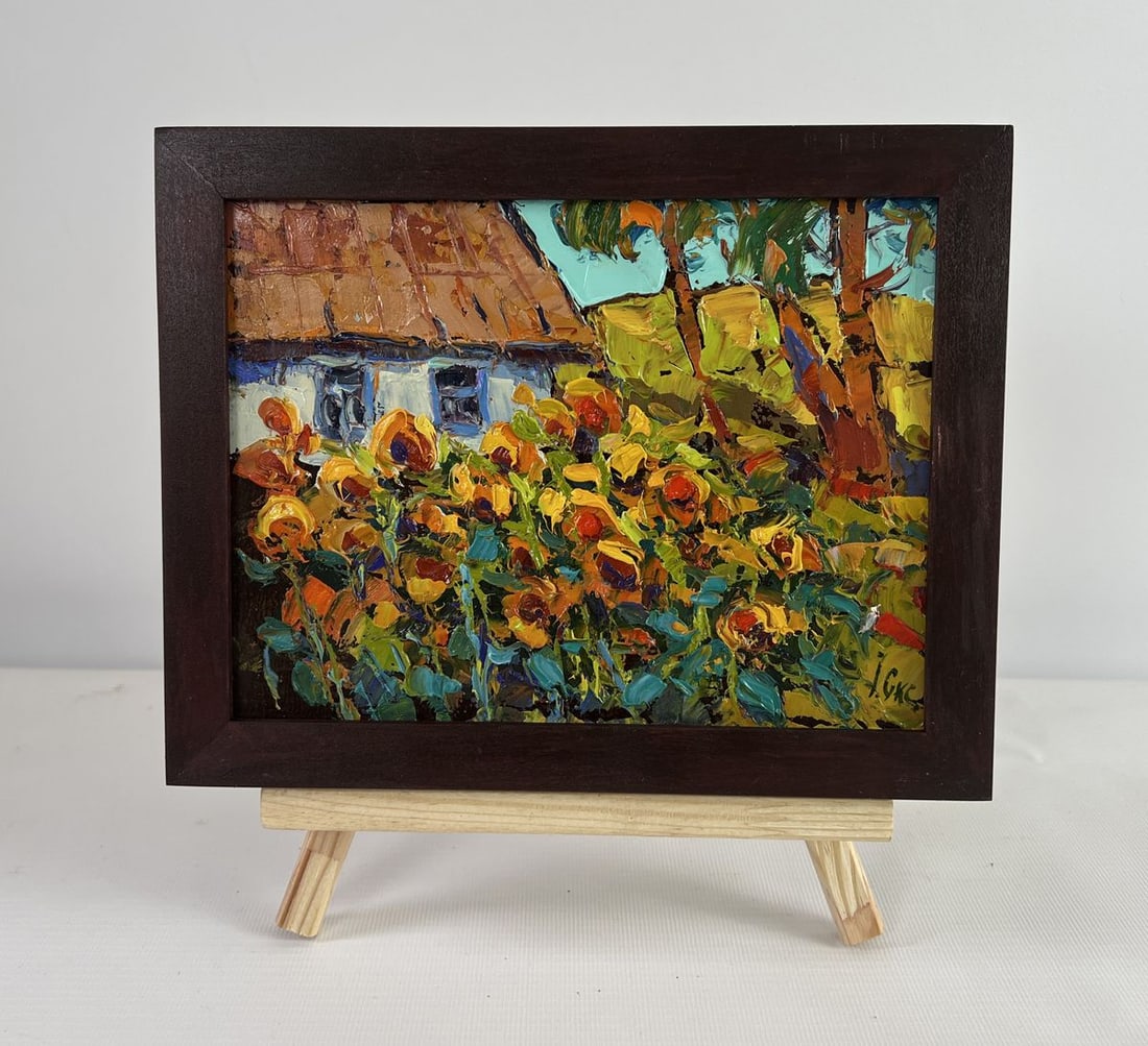 Oil painting Yellow song of summer Oksana Kalenyuk: Title: Oil painting Yellow song of summer Oksana Kalenyuk Description: AAA5068 The oil painting on Cardboard titled "Yellow Song of Summer" bursts with the vibrant spirit of a sunlit countryside day,