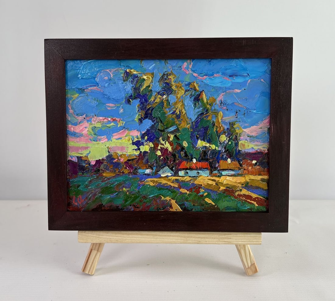 Oil painting When the day fades into evening Alex Kalenyuk: Title: Oil painting When the day fades into evening Alex Kalenyuk Description: AAA5076 The oil painting on Cardboard titled "When the day fades into evening" captures the poetic transition between sun