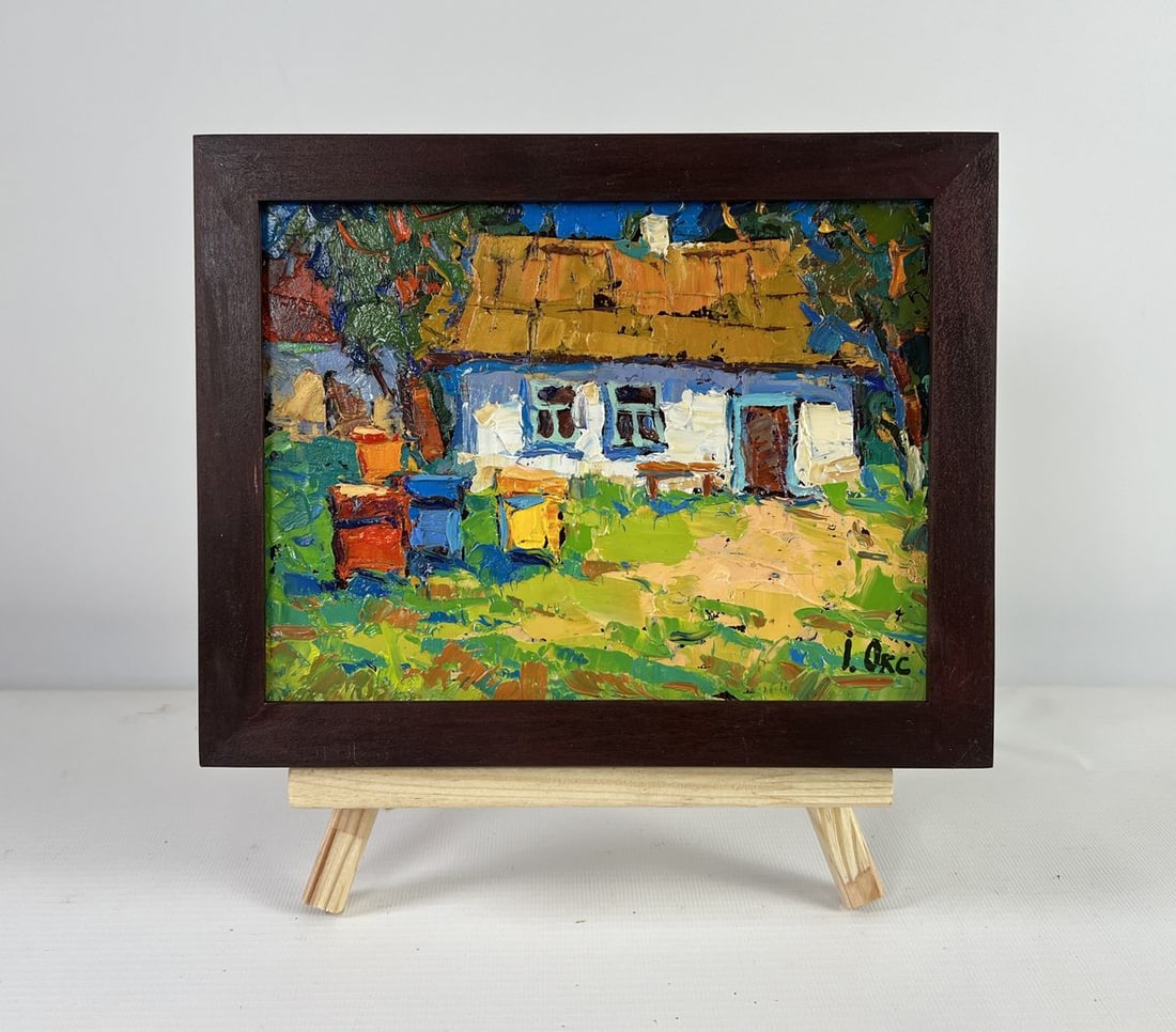 Oil painting Where childhood is on the grass Oksana Kalenyuk: Title: Oil painting Where childhood is on the grass Oksana Kalenyuk Description: AAA5093 The oil painting on Cardboard titled "Where Childhood Is on the Grass" is a vibrant and nostalgic reflection of