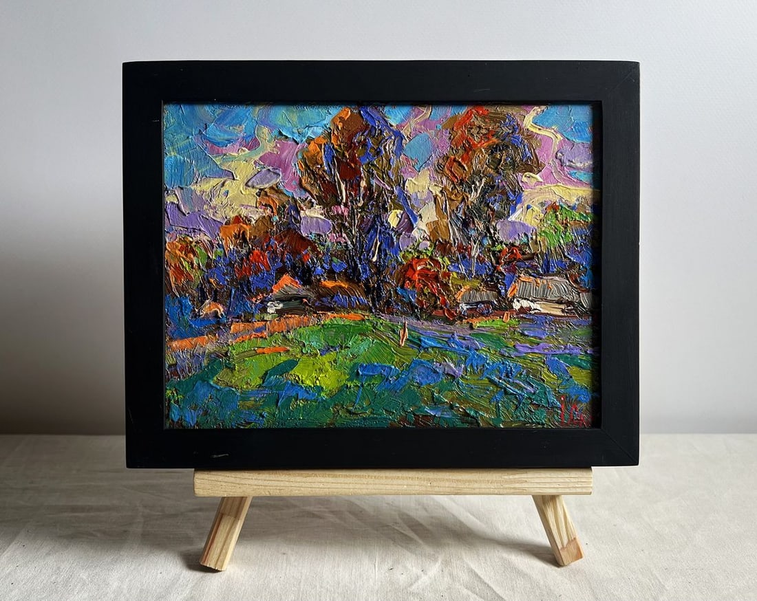 Oil painting Village freedom and relaxation Oksana Kalenyuk: Title: Oil painting Village freedom and relaxation Oksana Kalenyuk Description: AAA4041 This oil painting cardboard, titled "Village freedom and relaxation", the artist's use of impasto brushstrokes b