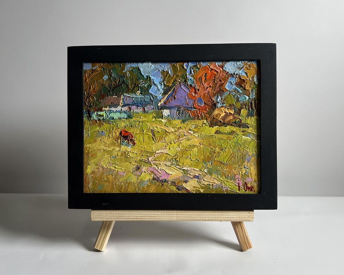 Oil painting Autumn has come to the village Oksana Kalenyuk: Title: Oil painting Autumn has come to the village Oksana Kalenyuk Description: AAA4077 This oil painting cardboard, titled "Autumn has come to the village", the scene is bathed in the warm, golden