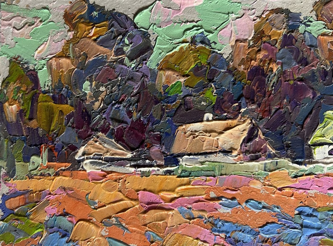Oil painting Colourful fields and village Oksana Kalenyuk - 5