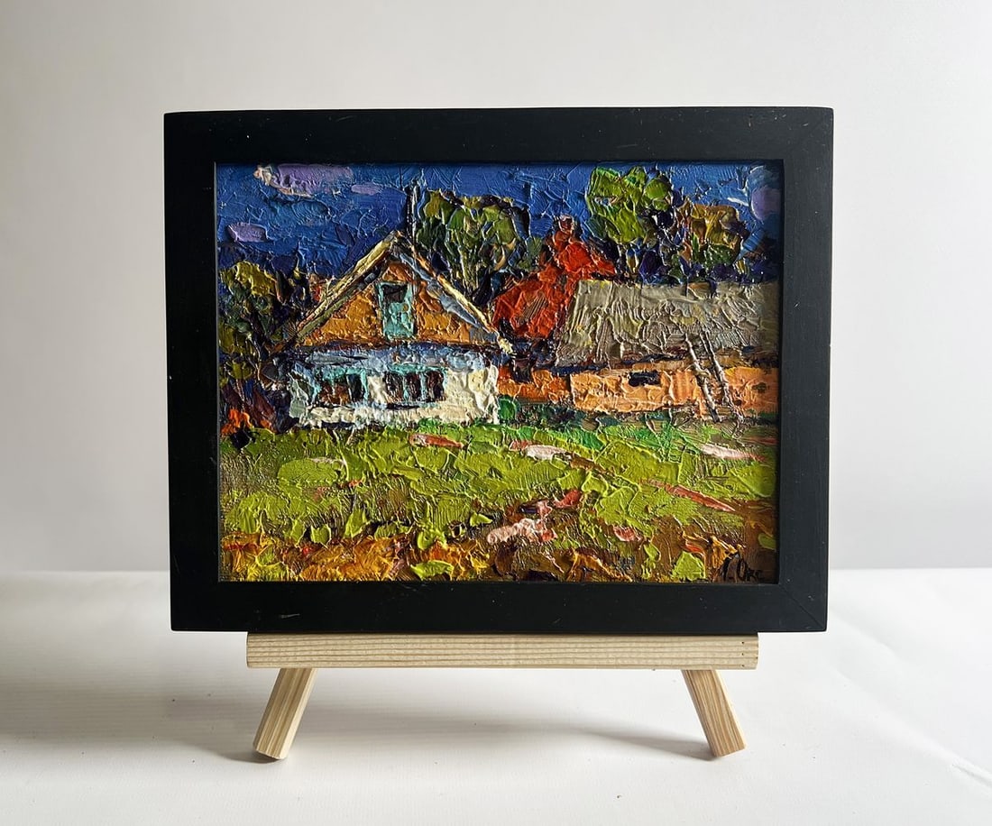 Oil painting Sunny day in the village Oksana Kalenyuk: Title: Oil painting Sunny day in the village Oksana Kalenyuk Description: AAA4116 This oil painting canvas, titled "Sunny day in the village", the painting captures a picturesque village bathed in war