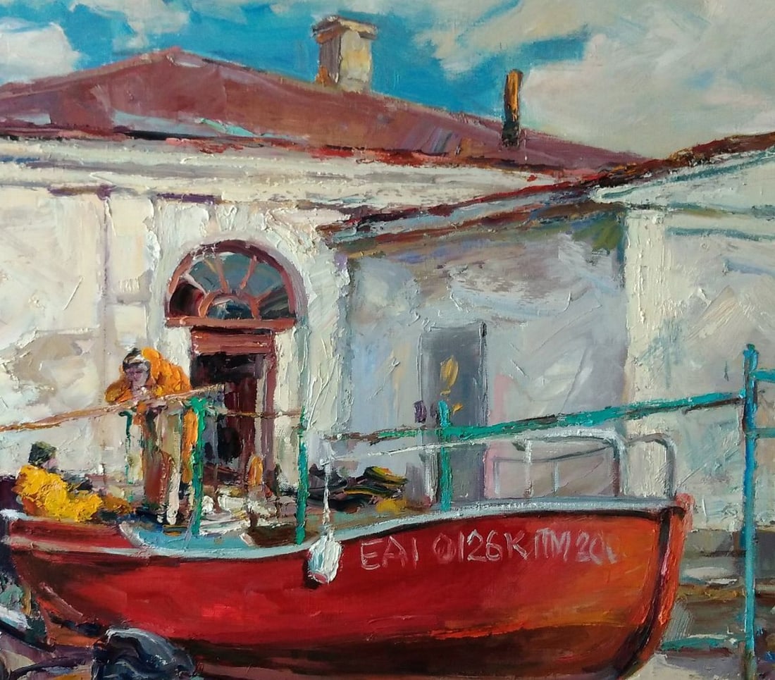 Oil painting Fishermen's yard Alexander Nikolaevich Cherednichenko - 2