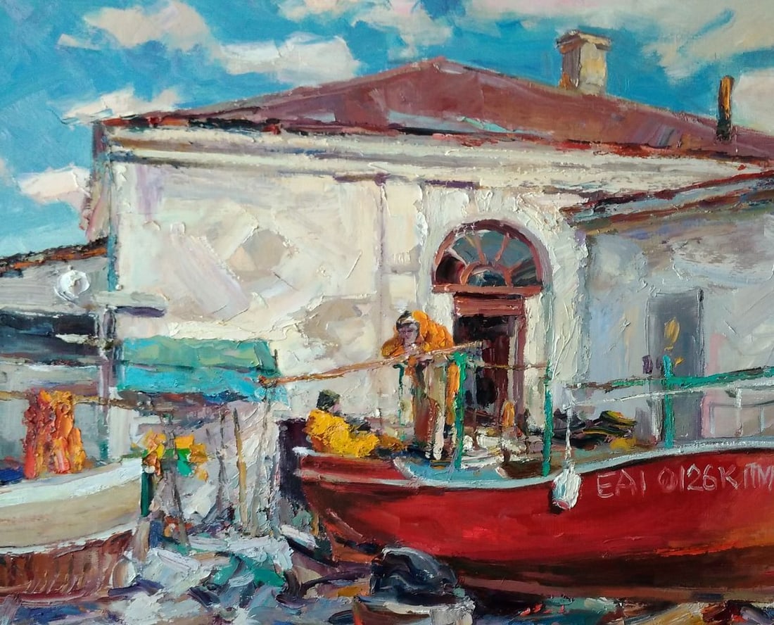 Oil painting Fishermen's yard Alexander Nikolaevich Cherednichenko - 5