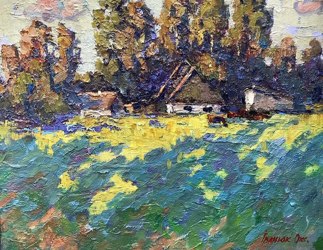 Oil painting Warm evening Kalenyuk Oksana: Title: Oil painting Warm evening Kalenyuk Oksana Description: Kalen 1092 "Warm Evening" is a captivating oil painting that brings to life the tranquil beauty of a countryside landscape. The artist