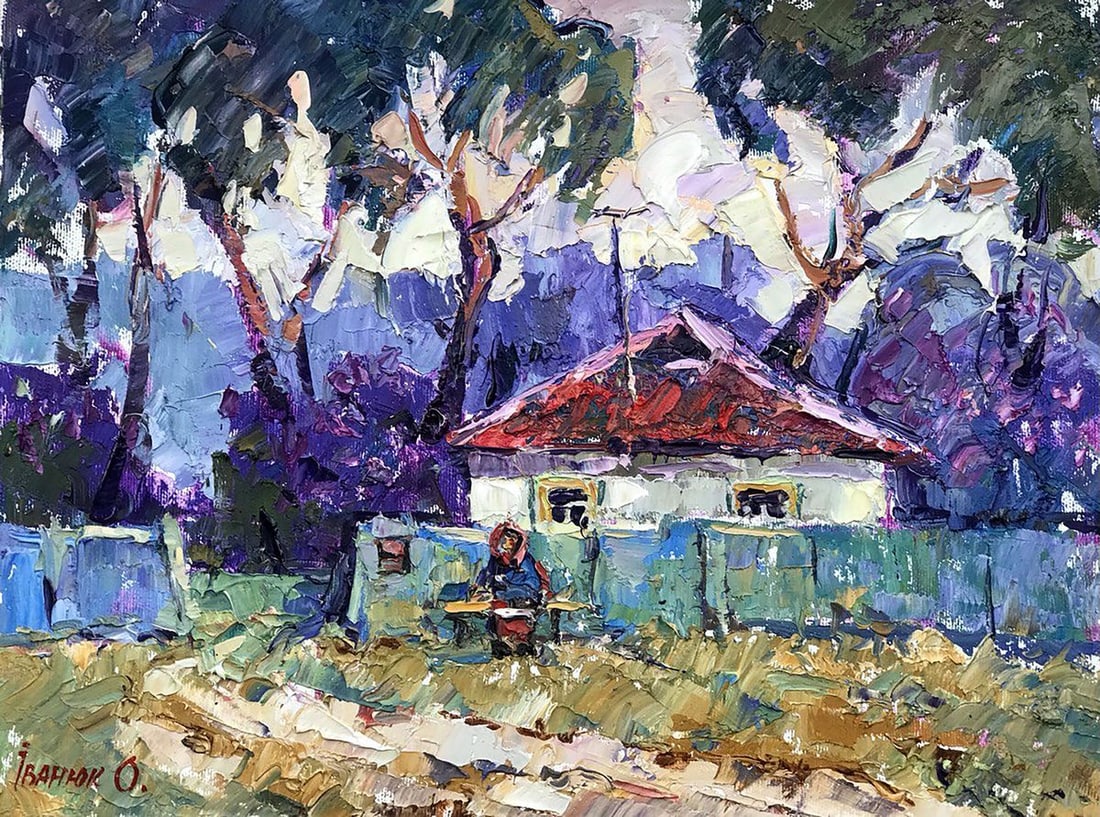 Oil painting Lilac is blooming Kalenyuk Alex: Title: Oil painting Lilac is blooming Kalenyuk Alex Description: Kalen 1095 "Lilacs in Bloom" is a captivating oil painting that depicts a serene landscape filled with vibrant colors and a sense of