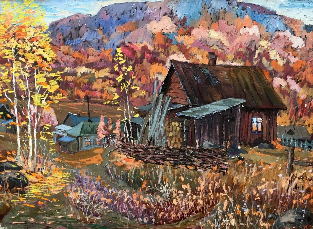 landscape of village oil painting: Title: landscape of village oil painting Description: 269 * TITLE: "landscape of village" * ARTISTS: Iv. Geyko - very expensive painter * SIZE: 80x110 cm/'31,49x43,31 inches' * MEDIUM: oil, canvas * H